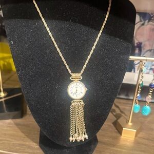 Elegant Gold Pendant Necklace with Watch
